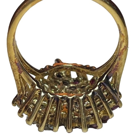 Estate Gold Vermeil 925 Sterling Silver Ruby & CZ Cluster Heart Cocktail Ring - Picture 7 of 9